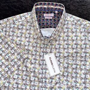 New Cloud Cloth Colorful Geometric Short Sleeve Button Up‎ Shirt Mens XL